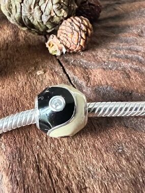 Authentic Pandora Charm Yin Yang Bead White Black Enamel Cz Clear White